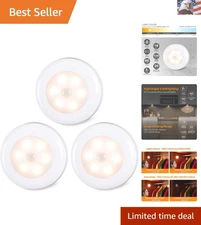 3 Pack 2.8” Motion Sensor Lights Indoor AAA Battery Operated, Stick on LED Pu...