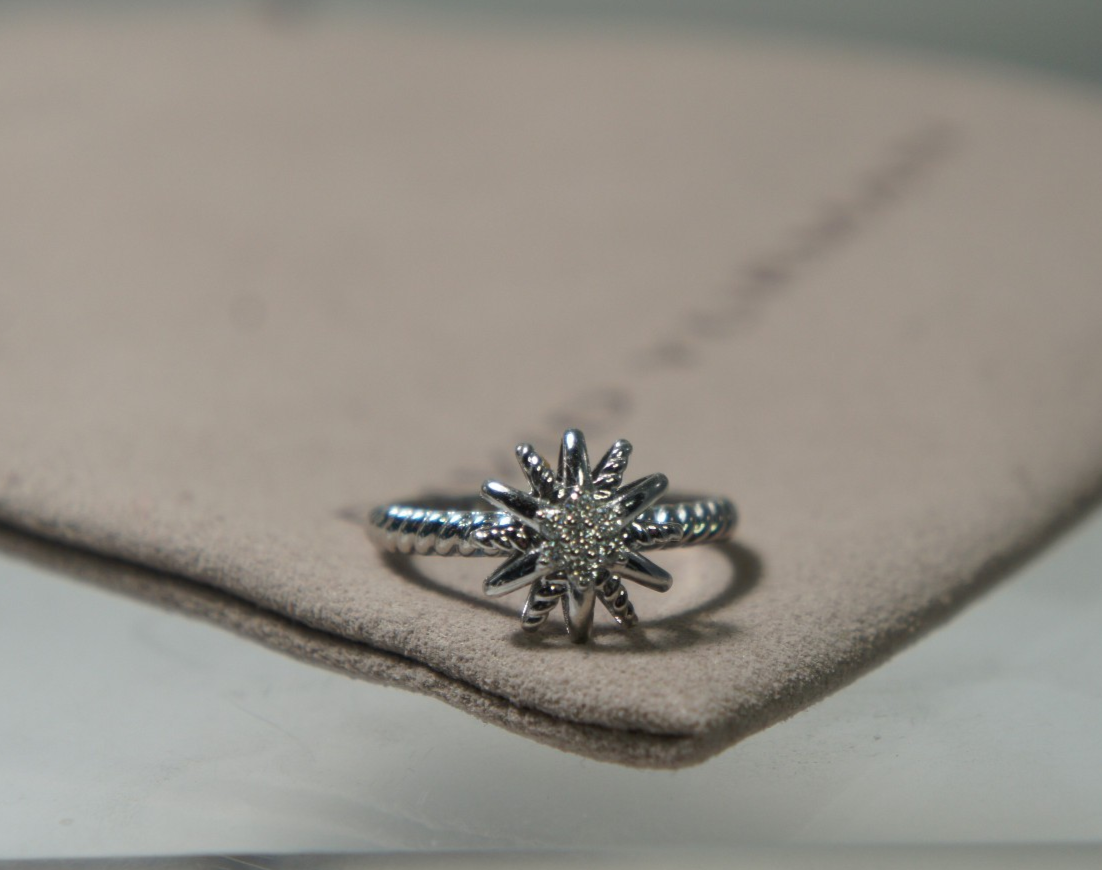 David YURMAN 925 Silver Diamond Petite Starburst Cable Ring Size 7 DY Pouch