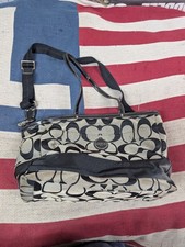 Vintage Y2K COACH Signature Stripe Jacquard Diaper Baby Bag Tote Purse F17443