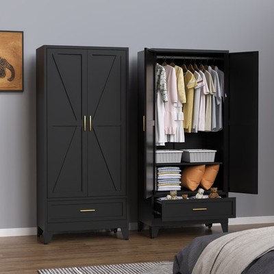 Metal armoire Wardrobe Closet with Hanging Rod,71'' Metal Wardrobe Cabinet