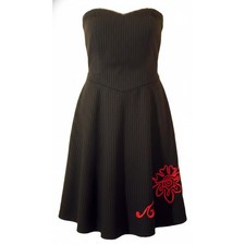Ladies S 7 Black Rockabilly Retro 1950s Gothic Pin Up Pin Striped A Line Dress