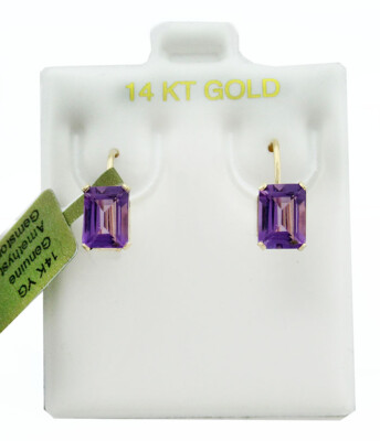 ECHTE 2,38 kt AMETHYST OHRRINGE 14 K GOLD - neu mit Etikett - kostenlose Zertifikat Bewertung