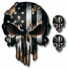 3X BLACK WHITE SKULL USA AMERICAN FLAG DECAL STICKER CAR TRUCK BUMPER