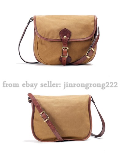 Vintage Waterproof Oil Waxed Canvas Bag Single Shoulder Men's Italian Cowhide S - Picture 15 of 22