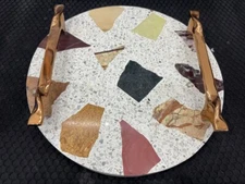 Terrazzo Serving Tray with Designer Metal Handles in Gold, Rose Gold and Silver