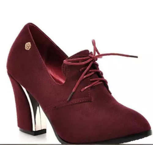 Womens Pointed Toe Shoes High Heels Lace-Up Oxfords Suede Fabric Ankle Boots^.^* - Picture 9 of 23