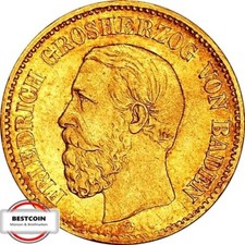 J185  5 Mark BADEN Friedrich I. von 1877 G in VZ   462002