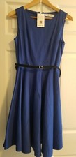 Grace Karin Boatneck Sleeveless 50s Cocktail Dress W/ Belt, Small, Blue