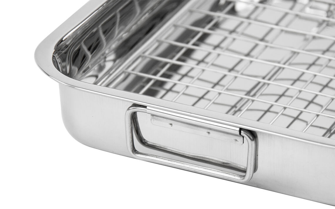 Stainless Steel Deep Roasting Tray Oven Pan Grill Rack Baking Roaster