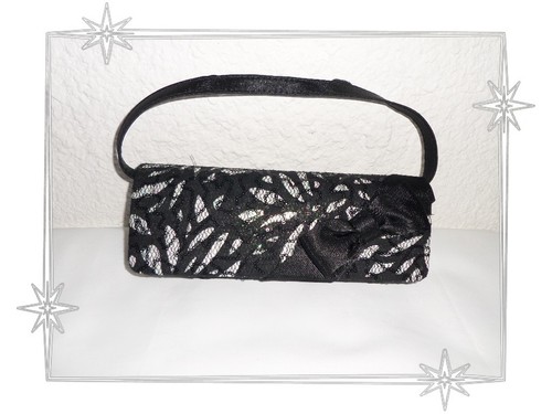 Magnifique Petit Sac Pochette de Soirée Noire Satin et Dentelle XX - Imagen 2 de 4