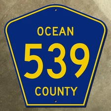 New Jersey Shore Ocean County route 539 highway marker road sign 1959 18x18