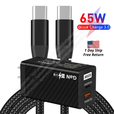 65W GaN PD Fast Charger Cable USB C Power Adapter For Google/Samsung/LG/iPhone15