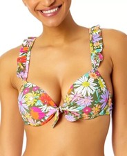 NWT Salt Cove Bikini Top Juniors Sz S Green Floral Underwire Push Up Ruffle