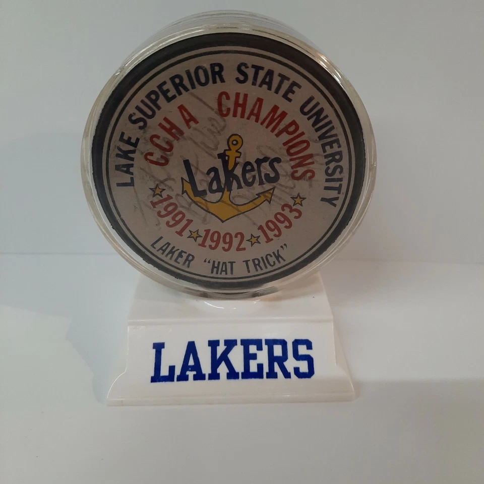 LSSU CCHA Puck Signed Hat Trick '91 '92 '93 Rare Hockey Collectible Item MI USA! - Image 2 of 4