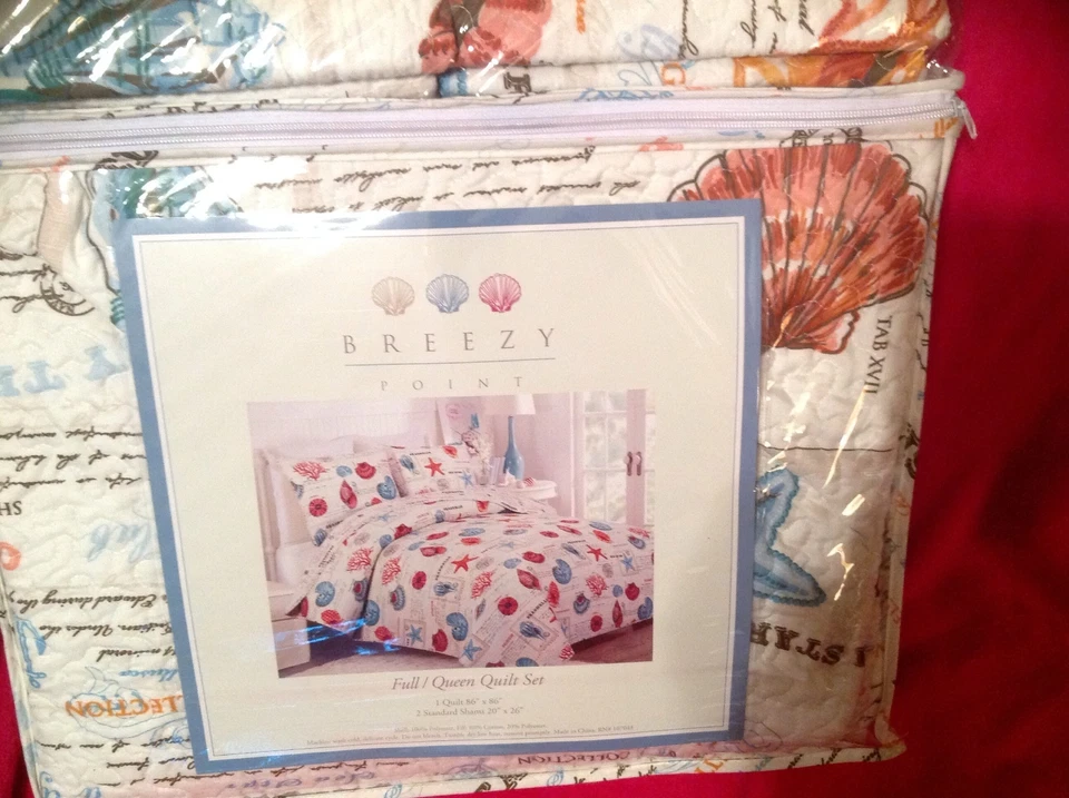 Juego de Edredón Náutico 3p FULL QUEEN Costero Tropical Casa de Playa Océano Sea Shell Foto 2 de 2