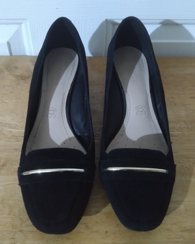 Footglove Wider Fit Black Suede Wedge Heel Slip On Women's Court Shoes UK-5 - Picture 4 of 8