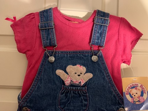 NWT Vintage Blossom Bear Overall Jean Shorts and Shirt Set Girls Size 18 months - Picture 2 of 7