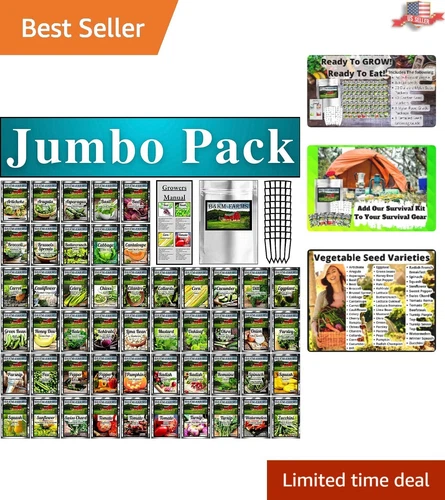 Jumbo Survival Seeds - 50,000 Vegetable & Fruit Seeds - Seed Markers Included