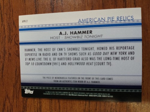 2011 TOPPS AMERICAN PIE RELICS CELEBRITY WORN MEMORABILIA A.J. Hammer CNN - Picture 2 of 2