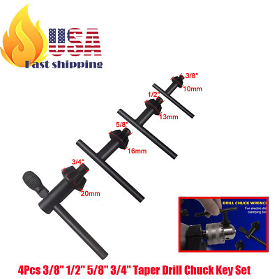 4Pcs 3/8'' 1/2'' 5/8'' 3/4'' Taper Drill Chuck Key Set - 4 way Drill Press Key Tool