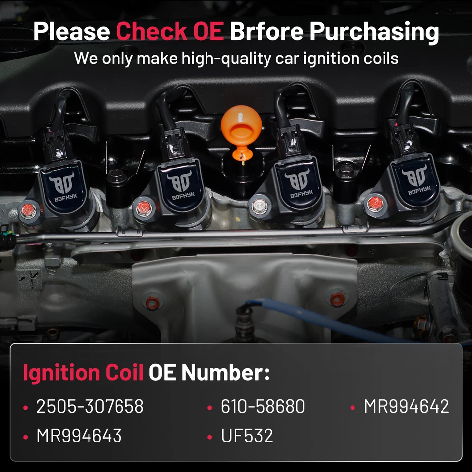 UF532 4 Ignition Coils for 2.4L Mitsubishi Eclipse Galant Outlander MR994643 - Image 4 of 4