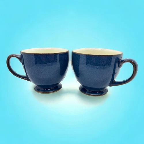 Denby Footed Blue Mugs Set Of 2