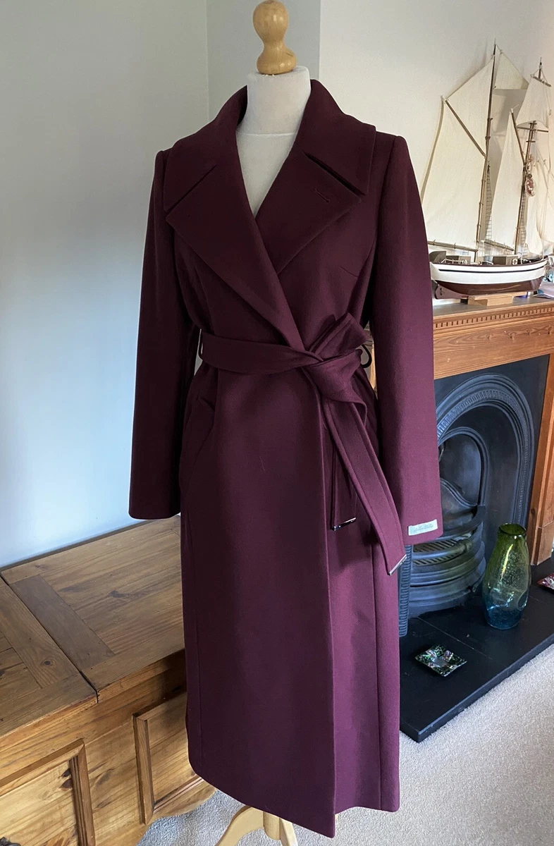 Burgundy belted coat sale