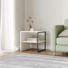 40cm Wood & Steel Sofa Side Table Bedside Living Room Unit w/ Open Storage Shelf