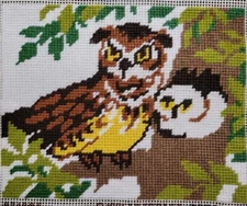 Vintage FINISHED Artcraft Concepts #871808 1979 Owl Needlework 11" x 14"