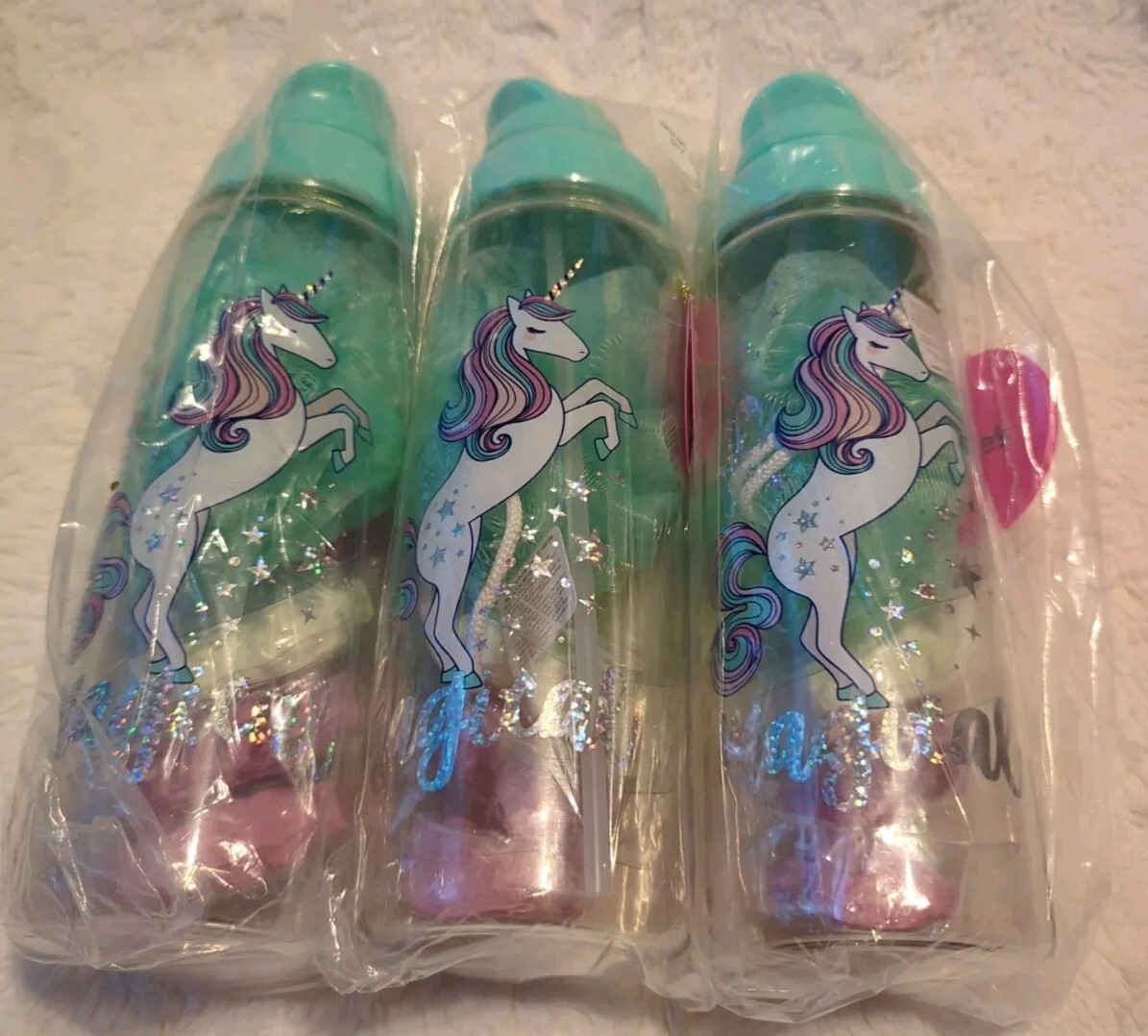 Unicorn 4 Piece Water Bottle/Bath Lot of 3