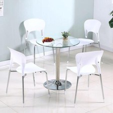 Small Round Glass Dining Table Bistro Kitchen Space Saving Chrome Base Stand