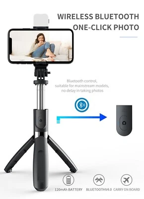 Perche À Selfie Bluetooth sans fil LED Trépied stabilisateur cardan Selfie stick - Photo 1/4