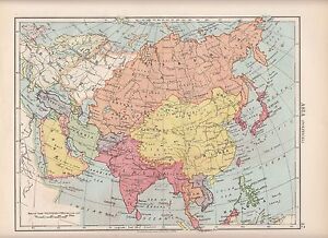 1923 MAP ~ ASIA POLITICAL ~ INDIA CHINA SIBERIA RUSSIA ARABIA PERSIA ...