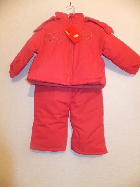 GIRL 2cp SNOWSUIT HOODEMBROIDERY DIAMANTE PINK ORANGE 6 24 MTHS