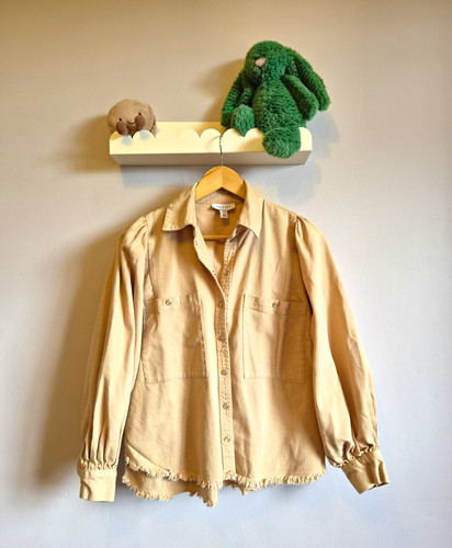 Topshop Beige Denim Button-Up Long Sleeve Fringe Hem Jacket Shacket - Size 8