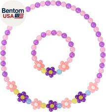 Girls Jewelry Set - Cute Flower Beads Necklace Bracelet-Toddler Girls Flower Jew