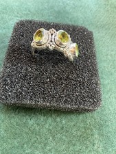 QVC 925 STERLING SILVER 3 OVAL STONE GREEN PERIDOT RING-SIZE 7