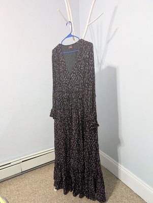 Scotch & Soda Maxi Dress Long Sleeve Ruffle Abstract Pattern Black Pink White 38
