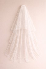 Bridal Veil 67  White Tulle Double Layer With Pearls
