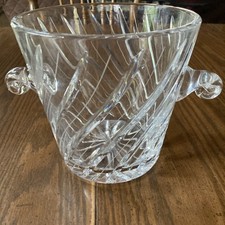 Vintage Cut Glass Crystal Ice Bucket Champagne Chiller  Clear Glass with Handles
