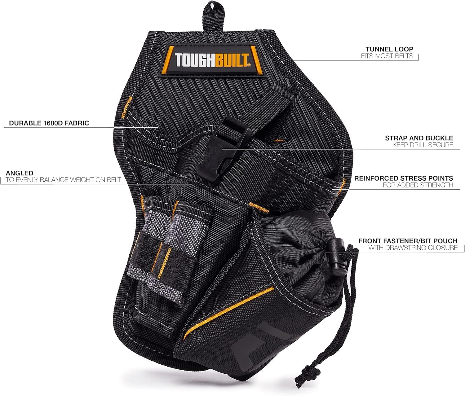 Drill Holster, Heavy-Duty Tool Holster with Cliptech Hub, Adjustable Safety Stra