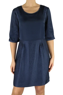 One Step Ikks Mujer Vestido 38 M Azul Oscuro Seda Mezcla 3/4 Manga Cremallera - Imagen 1 de 4