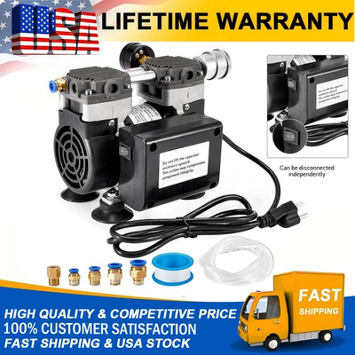 #ad #ad 50L Min Oilless Lab Vacuum Pump Mute Pump w CapacitorPressure GaugeSilencer $89.99