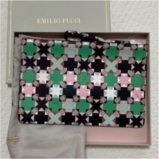 Unused EMILIO PUCCI Leather Multi-Color Geometric Clutch Bag w/Box From JAPAN