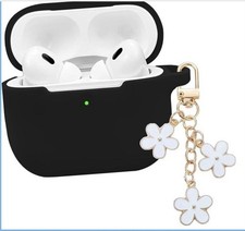 For Apple AirPods 4 Black Case Cover with Flower Keychain Charm