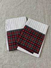 Vtg Fieldcrest Red/Blue Plaid Stripe 2 Standard Pillowcases Prep Cabin UNUSED
