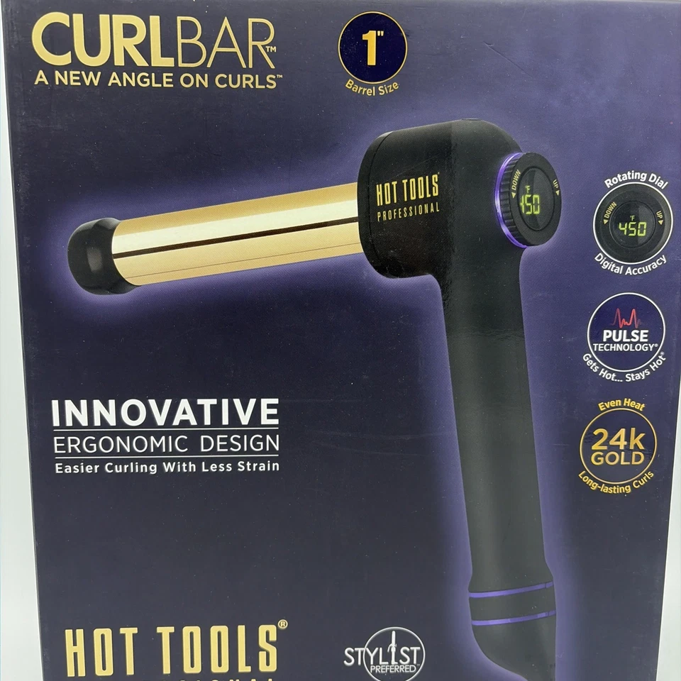 Hot Tools CurlBar 1” Curling Iron with 24K Gold Barrel - Ergonomic Design (1181) - Image 3 of 4