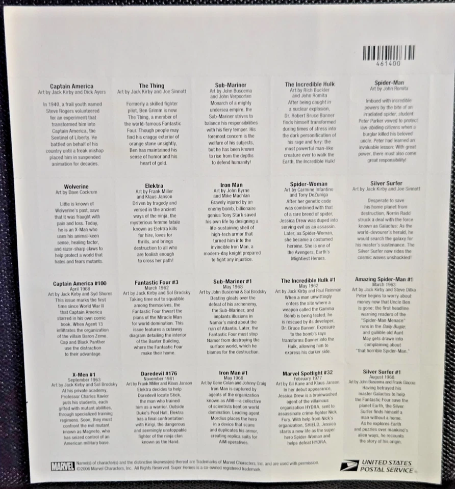Panel de 20 estampillas postales de 41 centavos capítulo 2 de superhéroes de Marvel Comics de USPS Foto 2 de 2