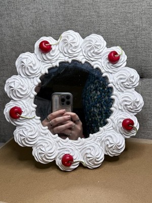 Aesthetic frosting and Cherry Cake Mirror- Can Be Hung or Sat Down