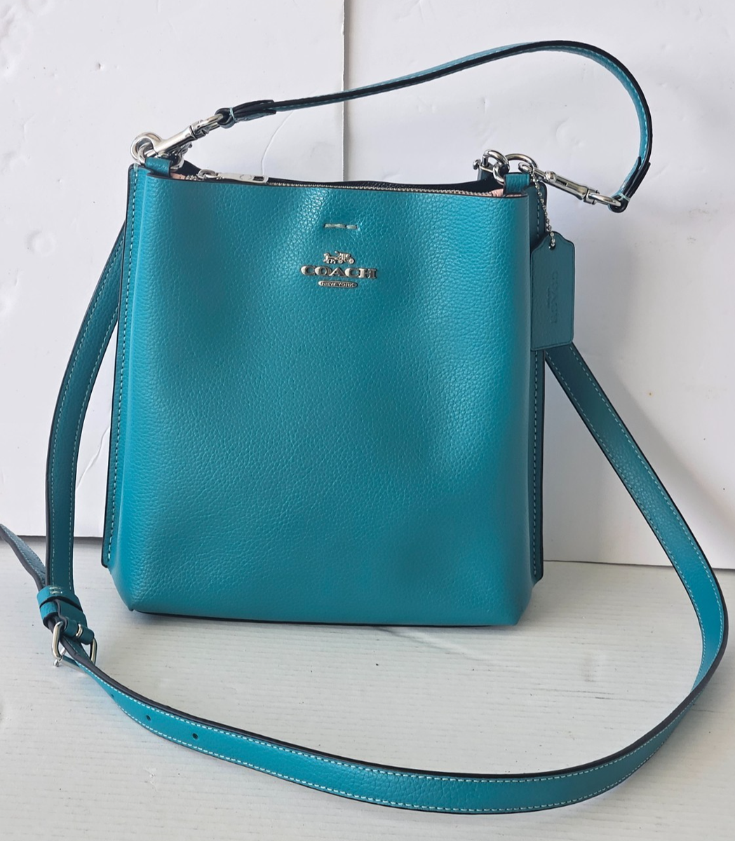 Coach Mollie 22 Teal Blue Leather Duffle Crossbody / Shoulder